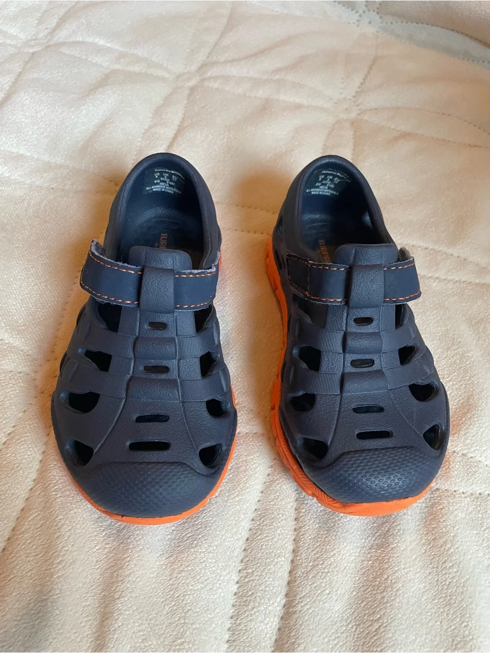 Kids Navy and Orange Water-Ready Sandals with Hook-and-Loop Strap